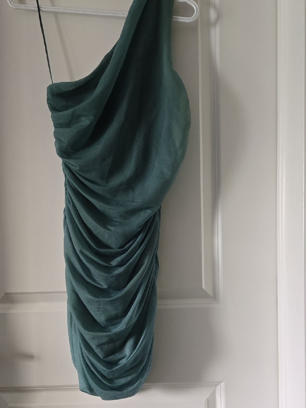 Zara One-Shoulder Teal Draped Ruched Dress